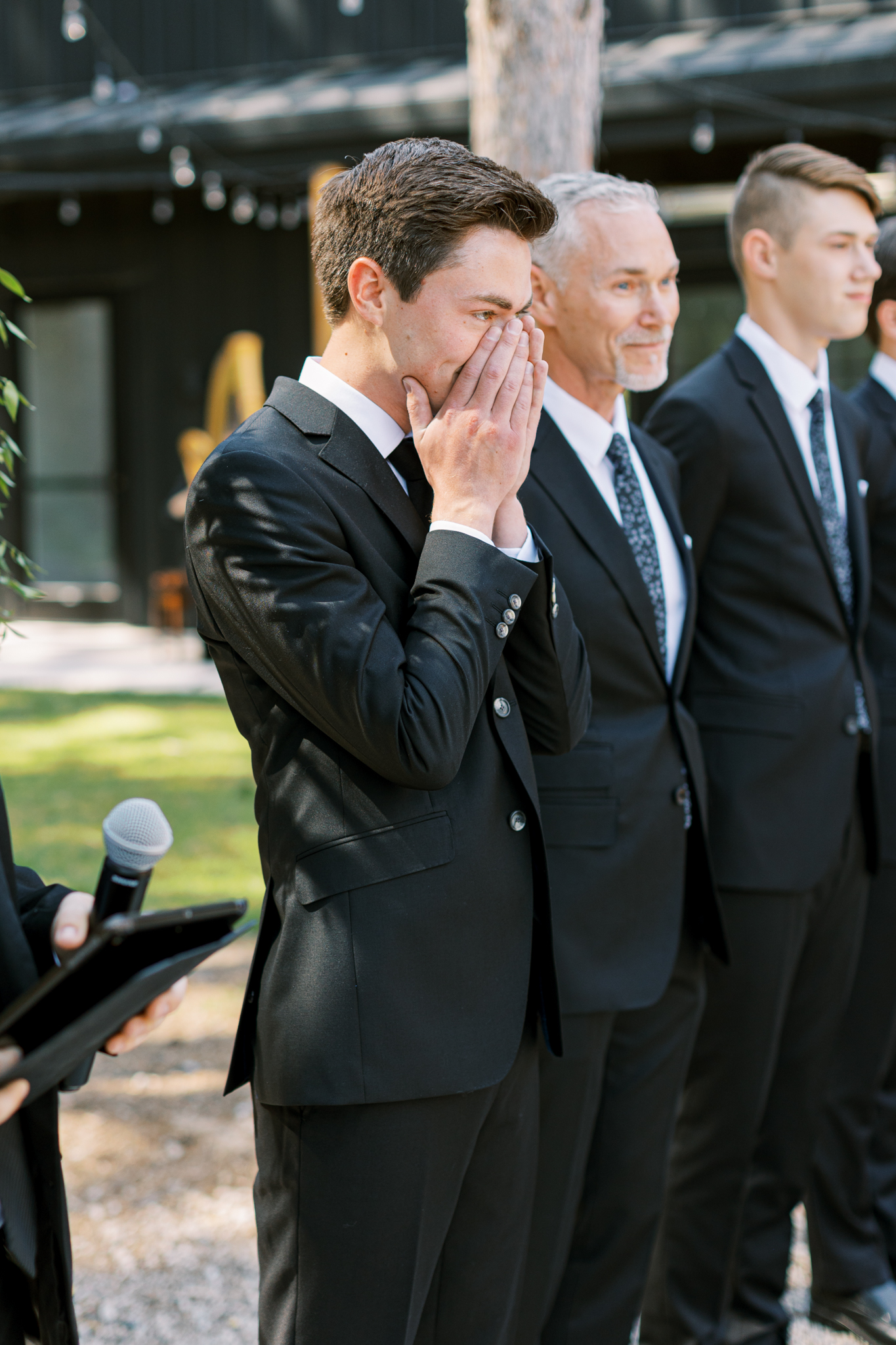 Groom reaction at Pinewood Wedding Venue